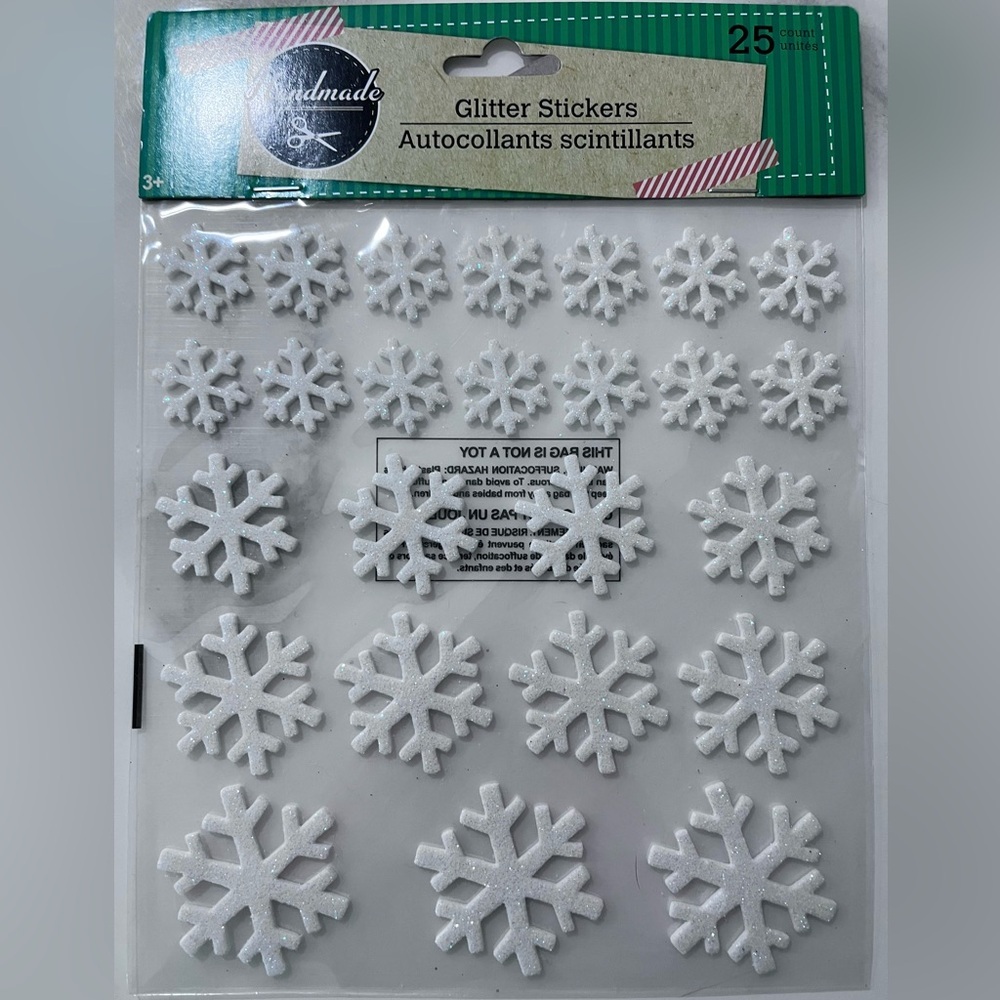 CHRISTMAS GLITTER STICKERS‎  Snowflakes 25 Count Crafter’s Square